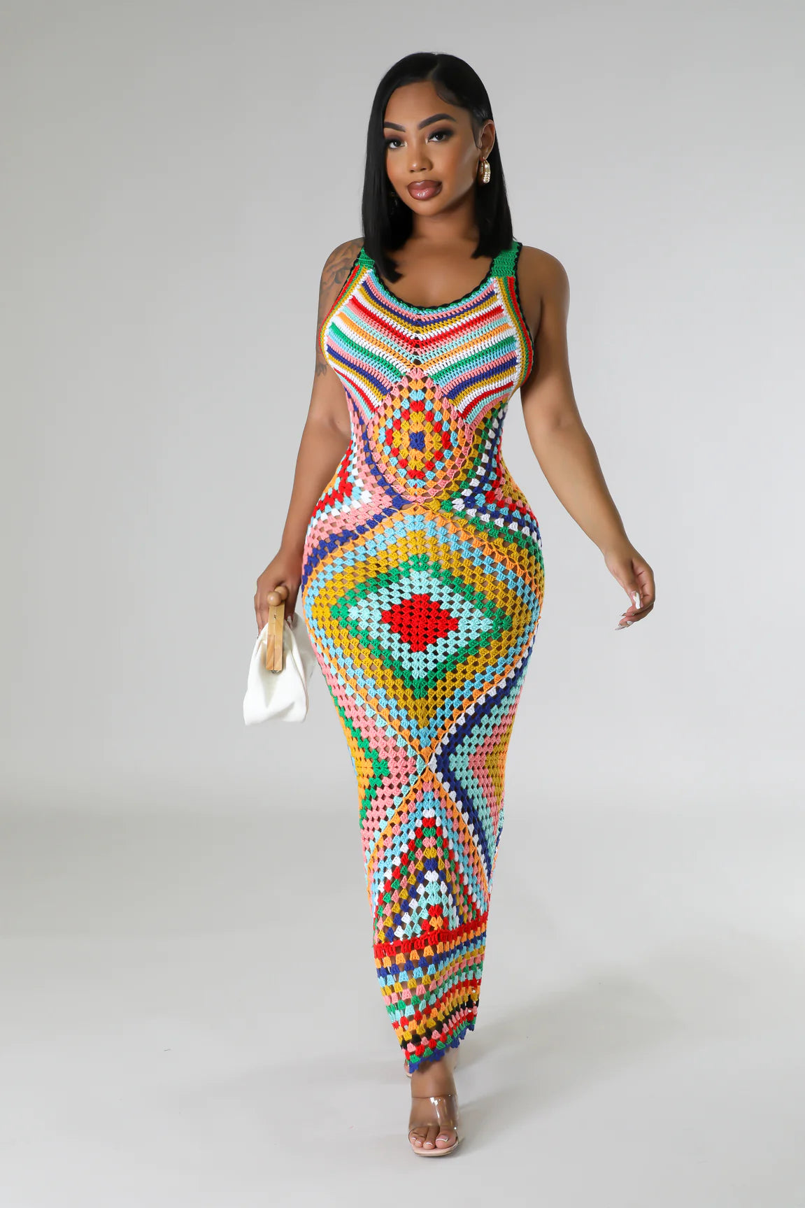 Sun Kissed Crochet Midi Dress Multicolor - Ali’s Couture