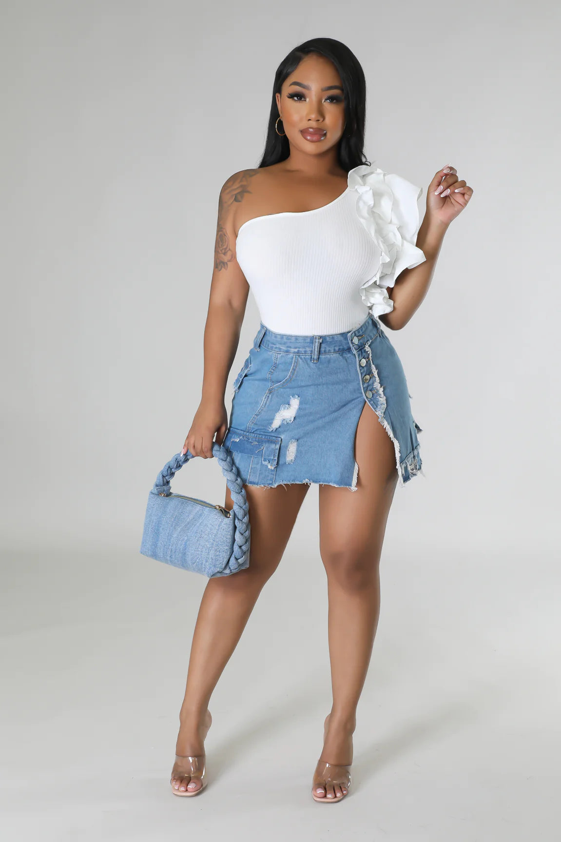 Amorette One Shoulder Bodysuit Off White - Ali’s Couture