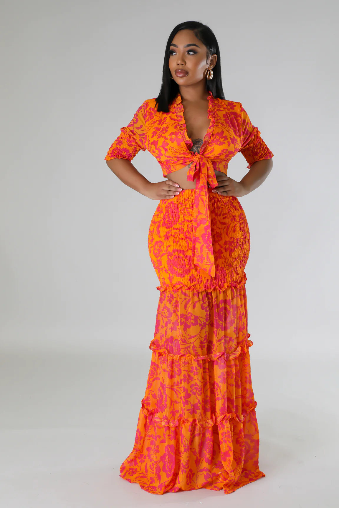 When In Greece Skirt Set Multi Orange - Ali’s Couture