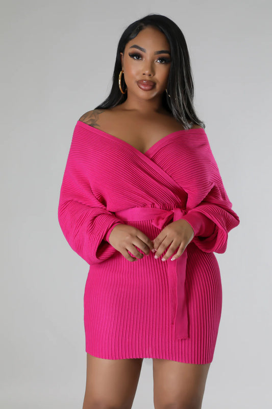 Sweetheart Ribbed Mini Dress Fuchsia - Ali’s Couture