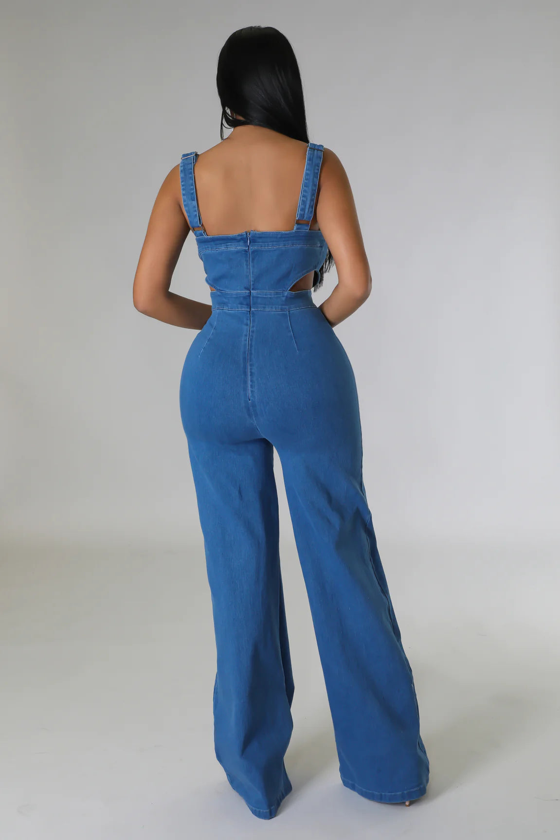 Cordova Cutout Denim Jumpsuit Medium Wash - Ali’s Couture
