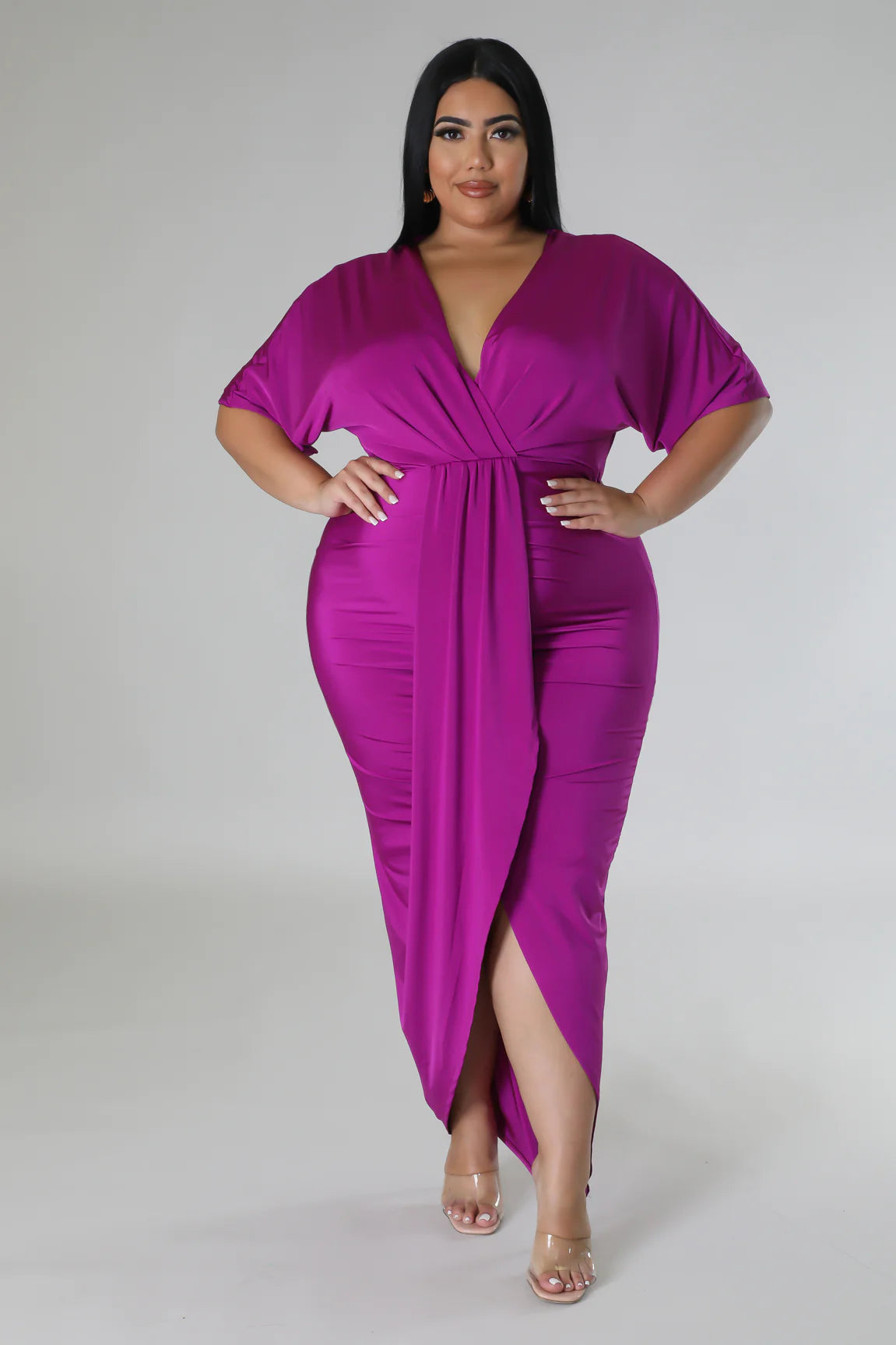Casie Midi Dress Magenta (Curvy) - Ali’s Couture