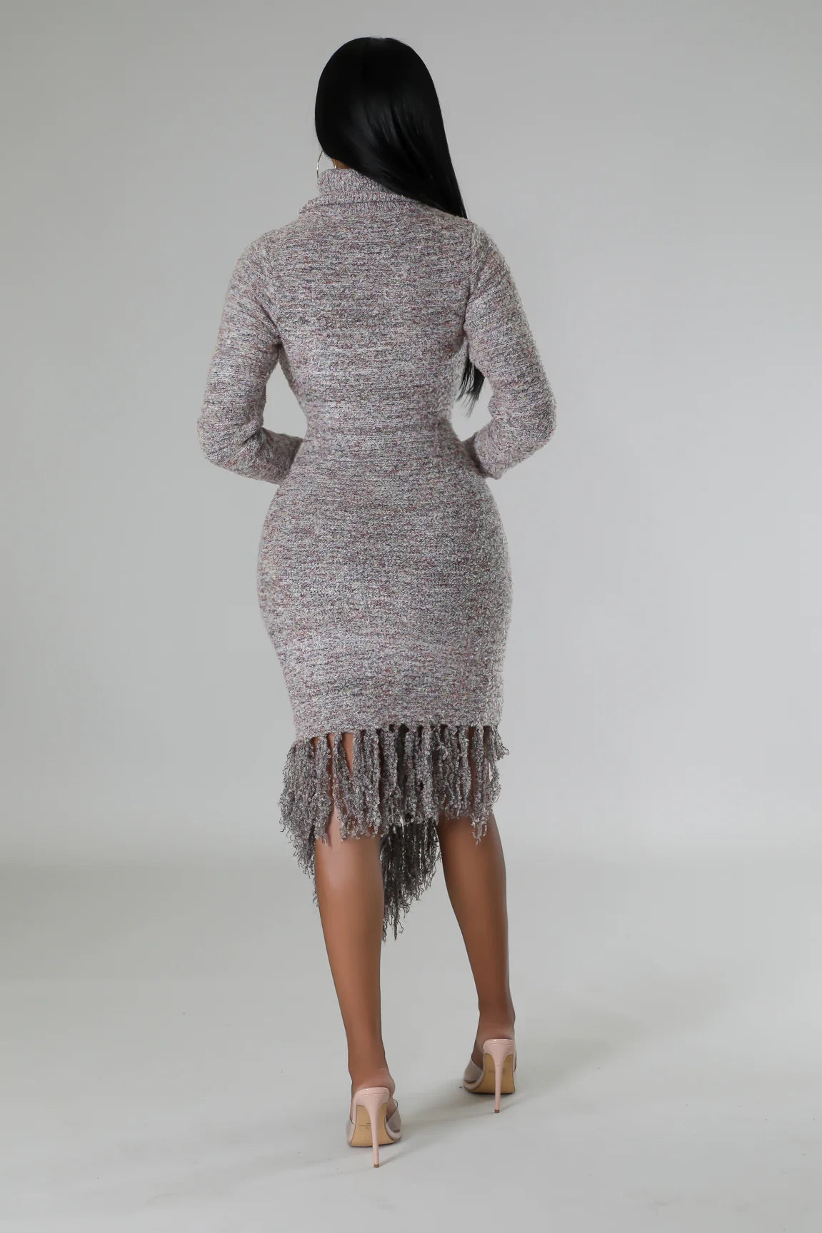 Halsey Fringe Midi Dress Multi Grey - Ali’s Couture