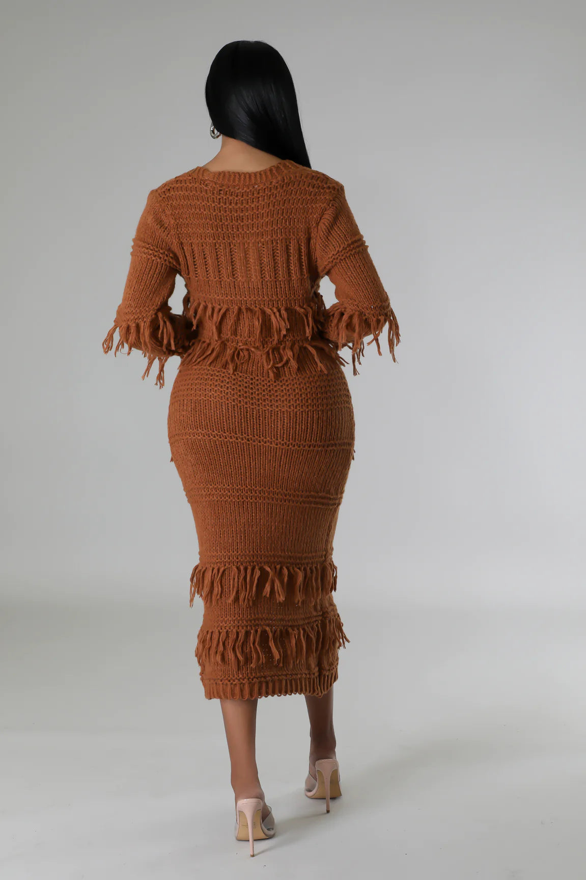 Womack Fringe Sweater Midi Dress Rust - Ali’s Couture