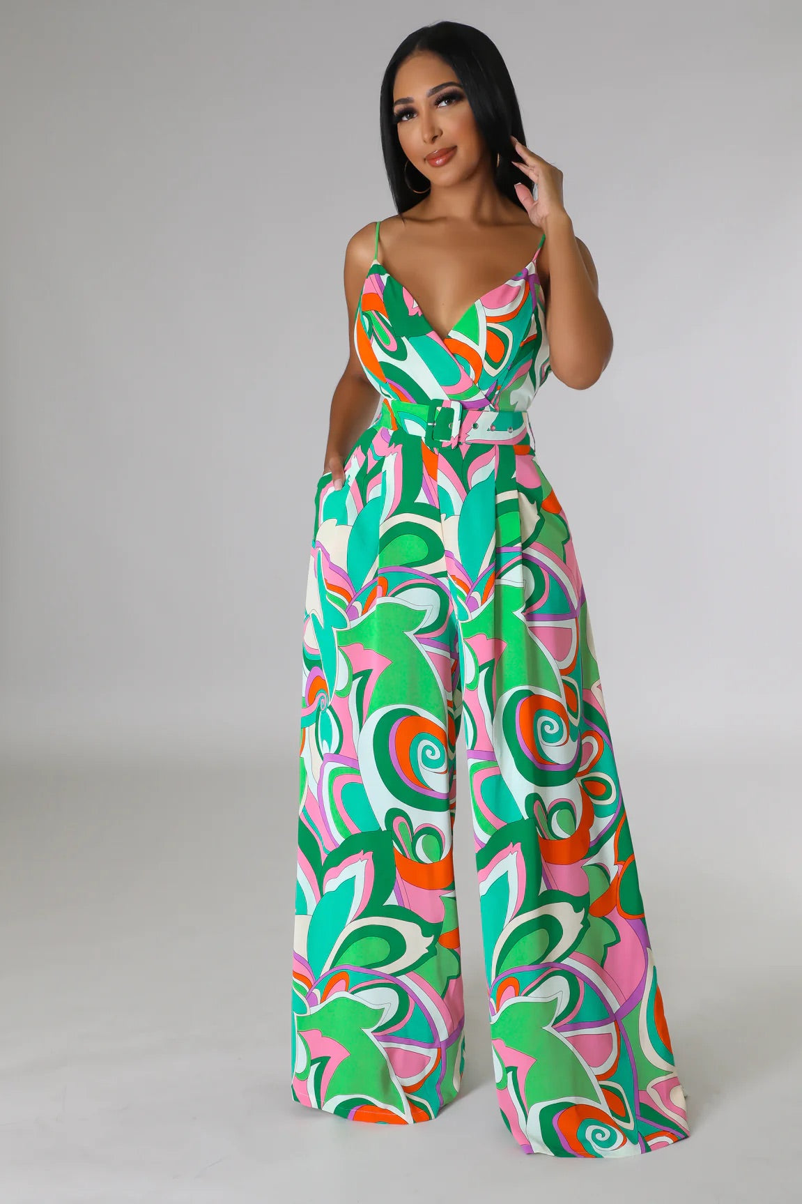 Coconut Grove Printed Jumpsuit Multi Green - Ali’s Couture
