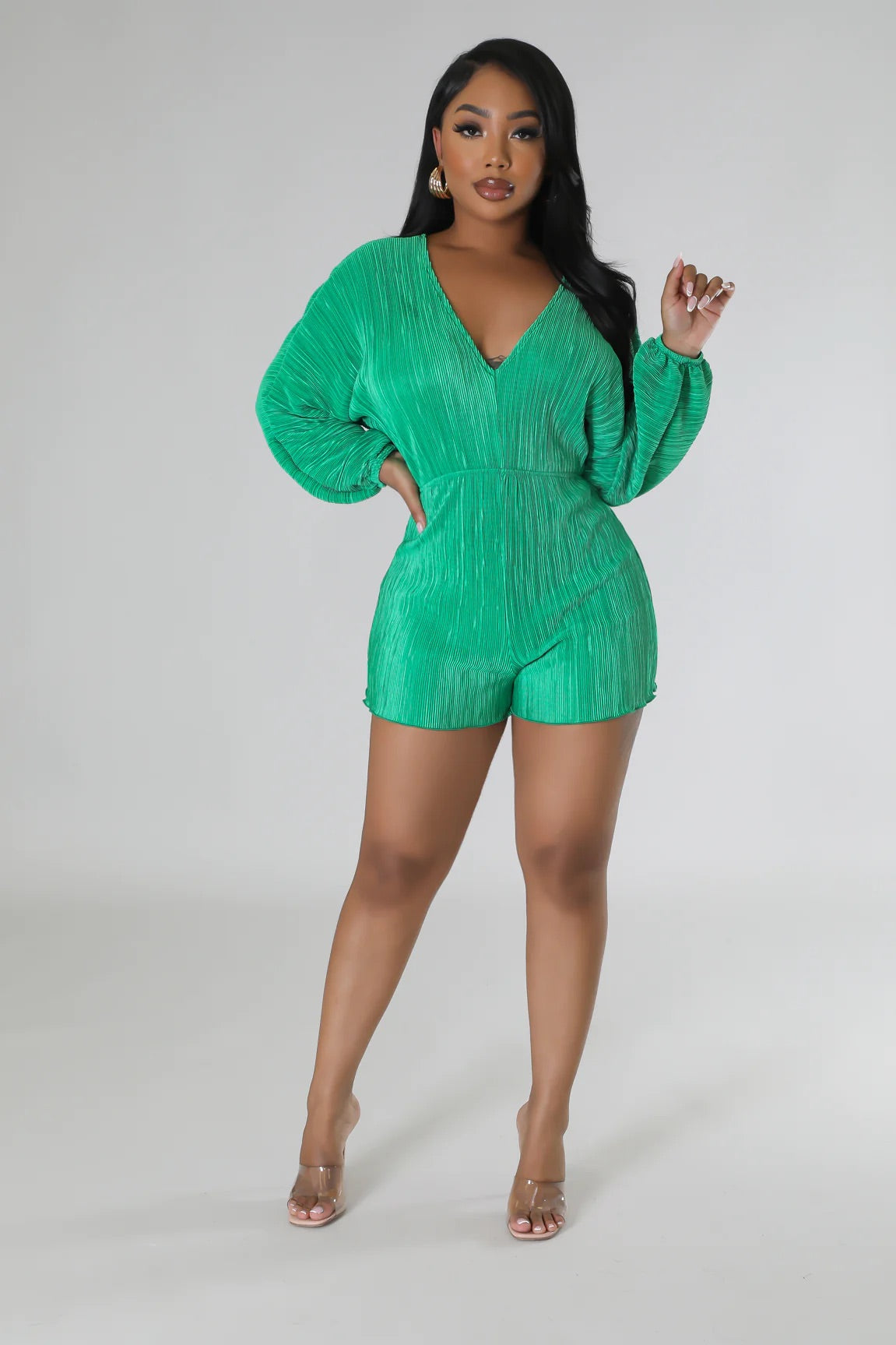 Mila Plisse Romper Green - Ali’s Couture