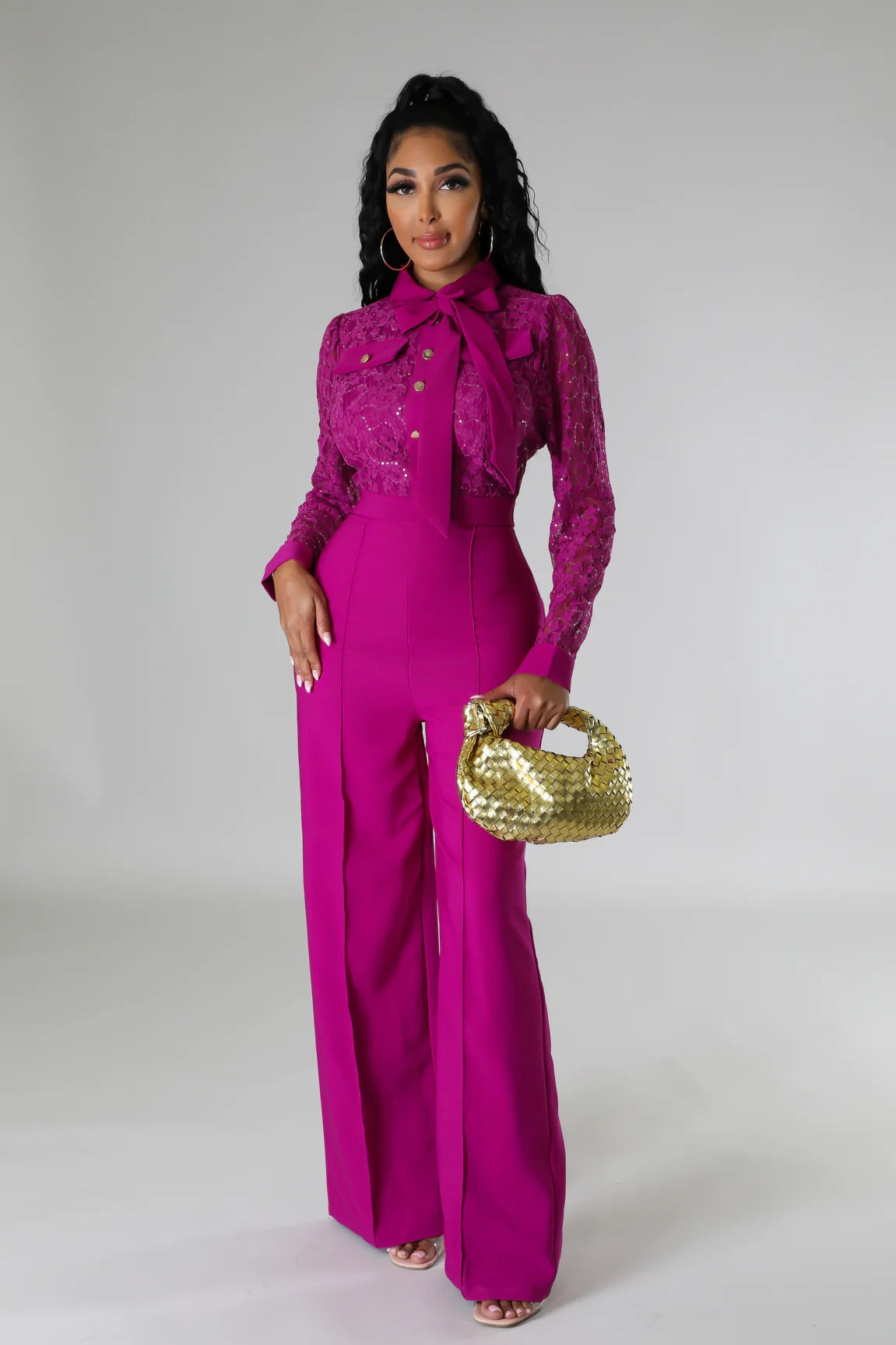 Marquette Lace Jumpsuit Magenta - Ali’s Couture