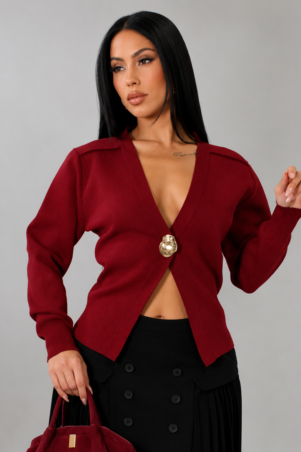 Sierana Ribbed Knit Cardigan Burgundy