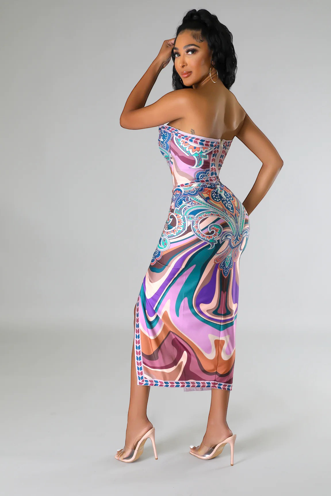 Ranae Strapless Printed Skirt Set Multi Purple - Ali’s Couture