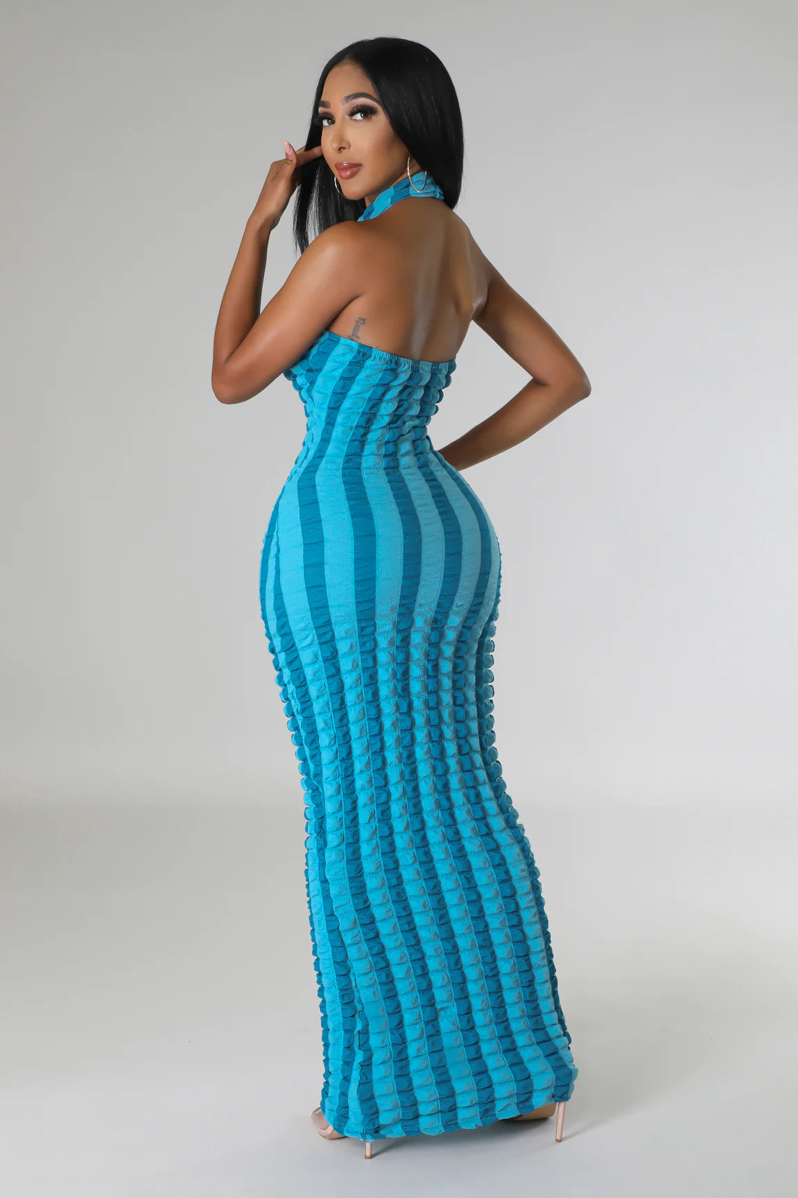 Fabiana Bubble Maxi Dress Blue - Ali’s Couture