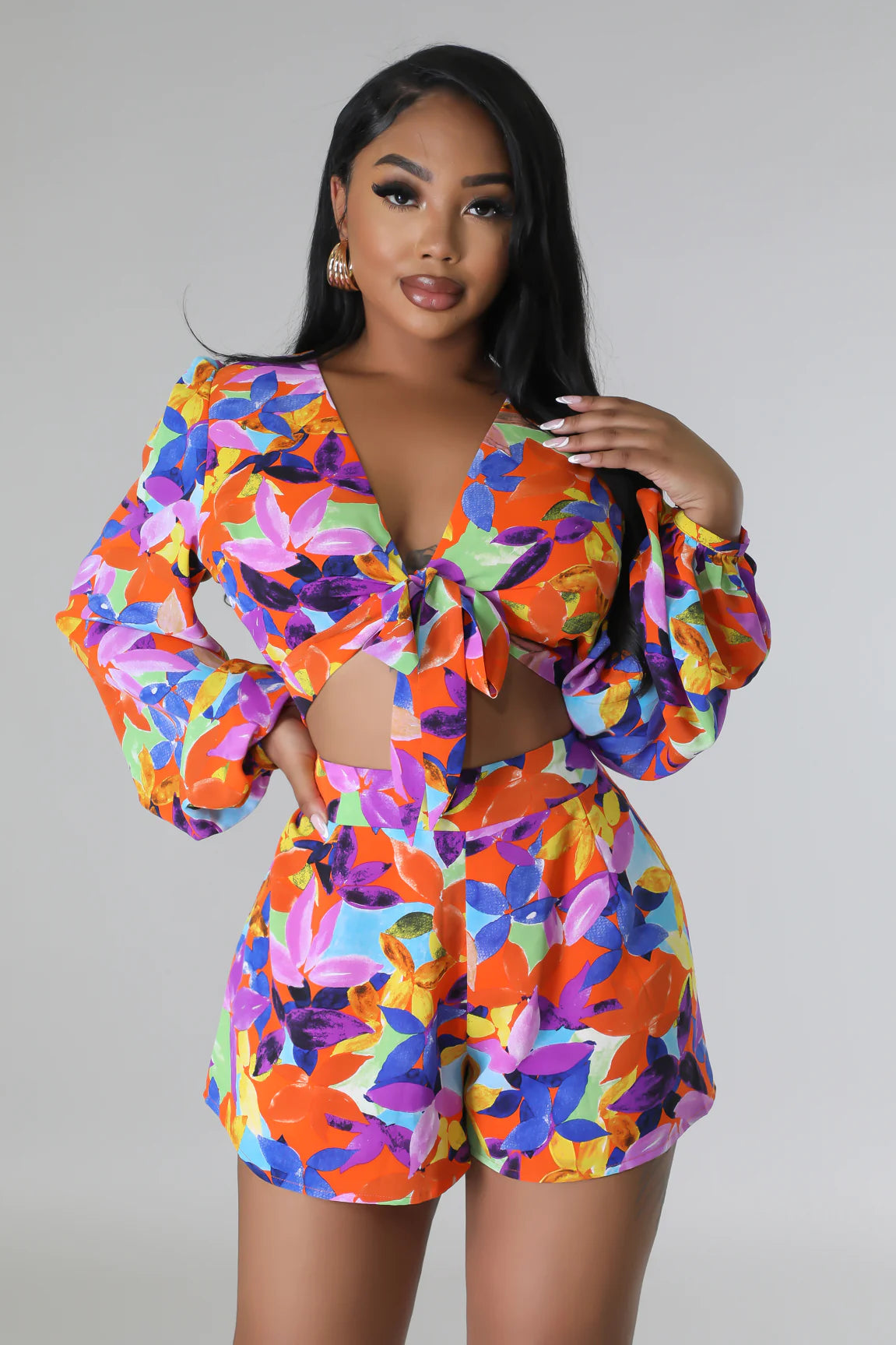 Tokyo Floral Short Set Multi Orange - Ali’s Couture