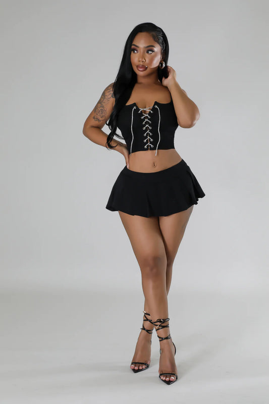 Varsity Tennis Mini Skirt Black - Ali’s Couture