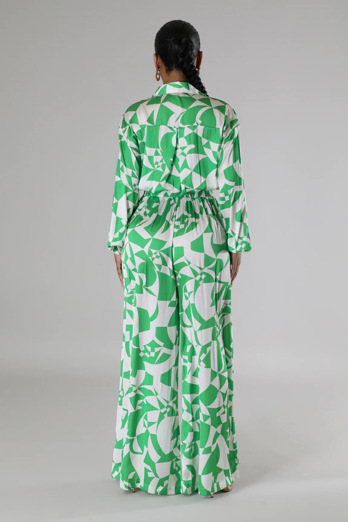 Island Impression Silky Printed Jumpsuit Green - Ali’s Couture