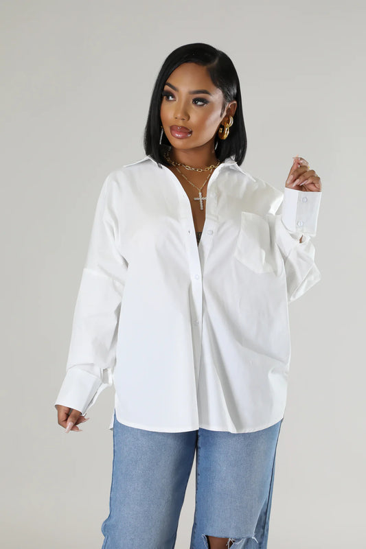 Boardroom Boss Button Down Top White - Ali’s Couture