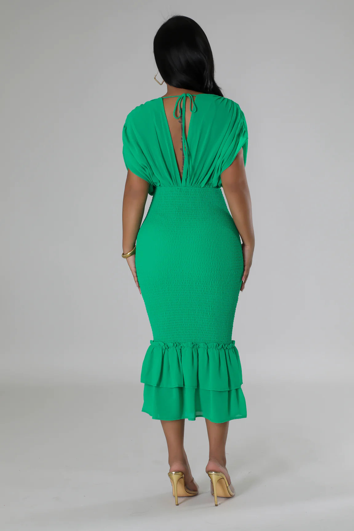 Jazlynn Smocked Midi Dress Green - Ali’s Couture