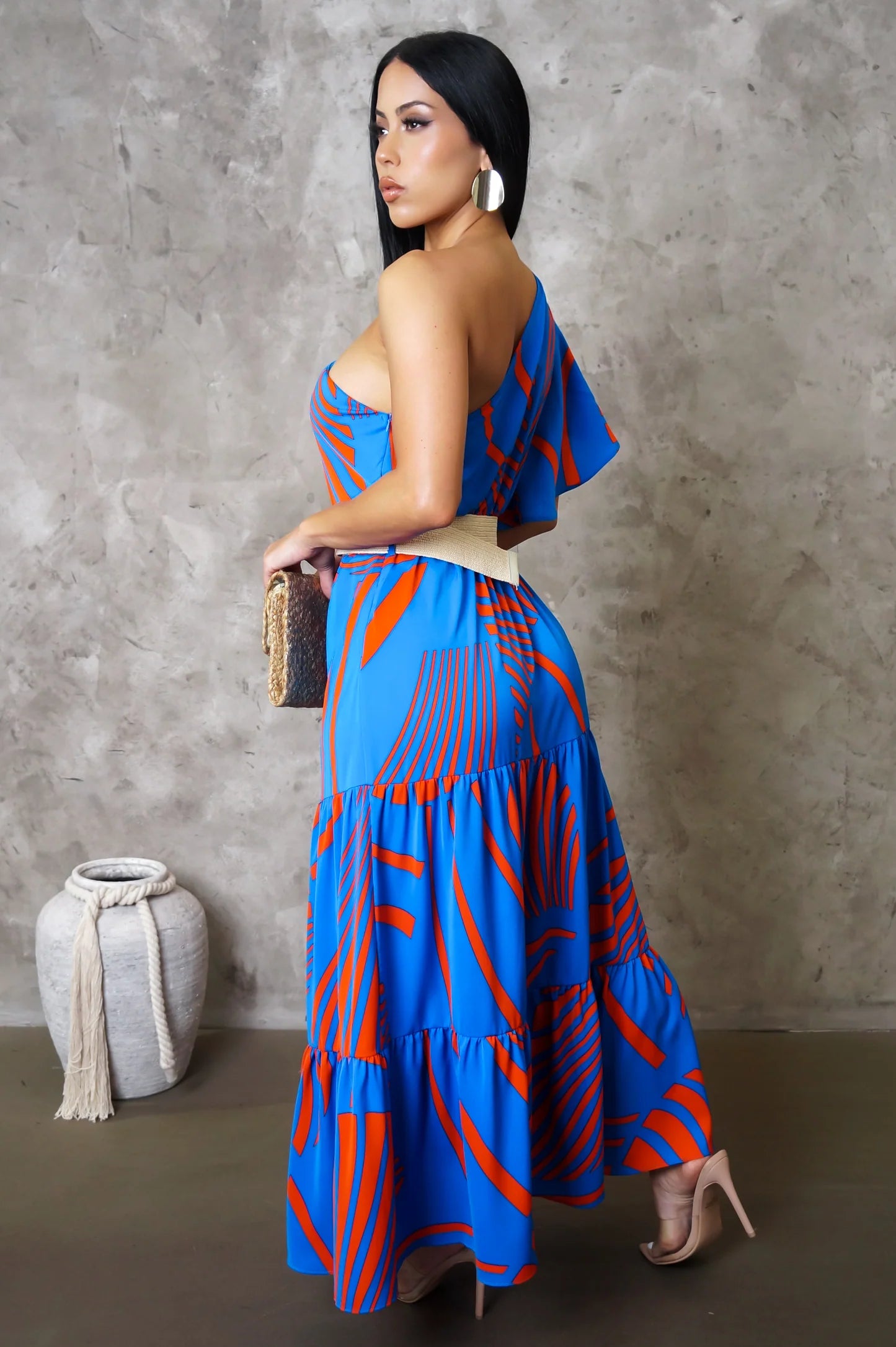Cancun Getaway One Shoulder Midi Dress Blue - Ali’s Couture