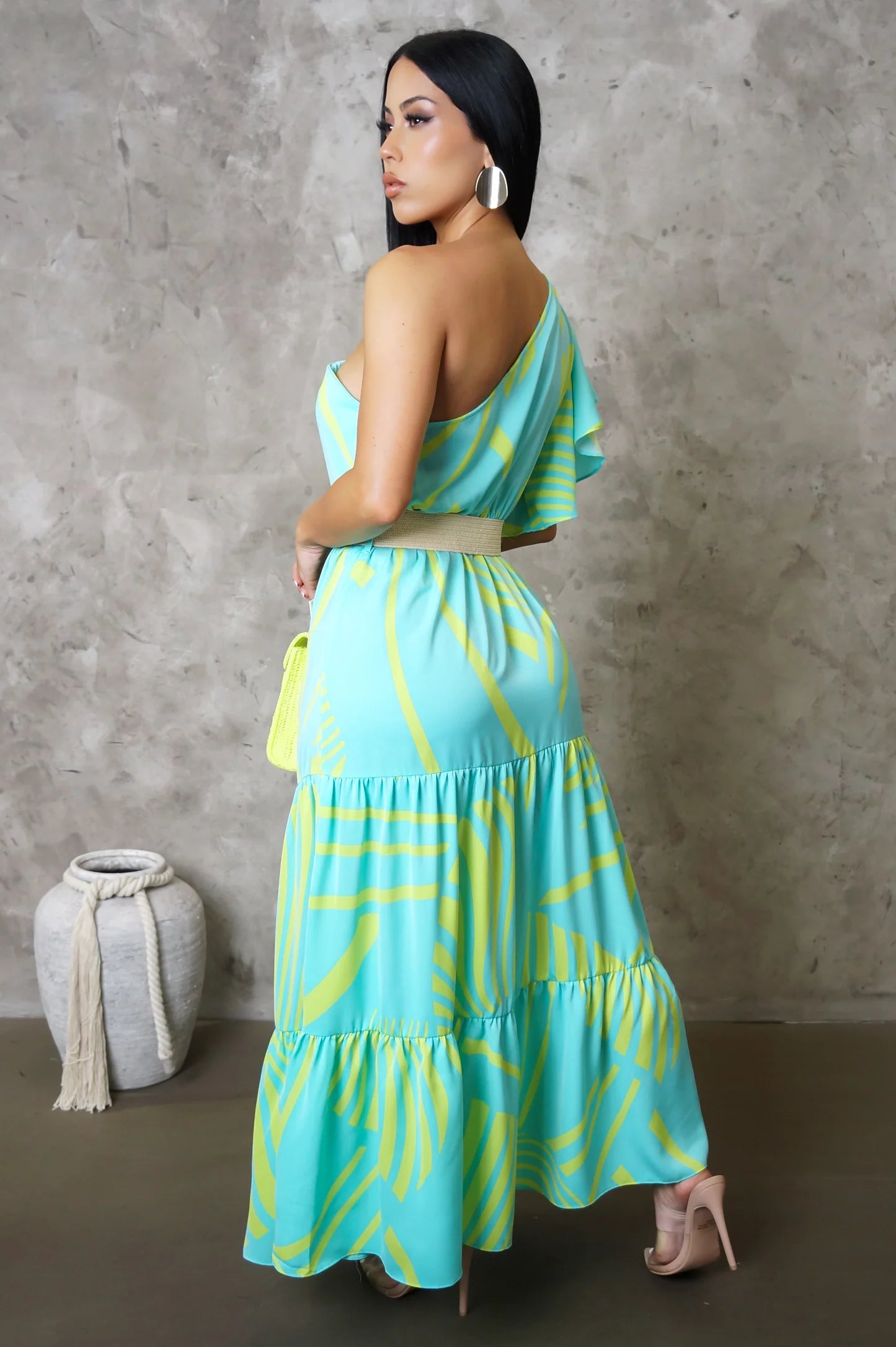 Cancun Getaway One Shoulder Midi Dress Mint Green - Ali’s Couture