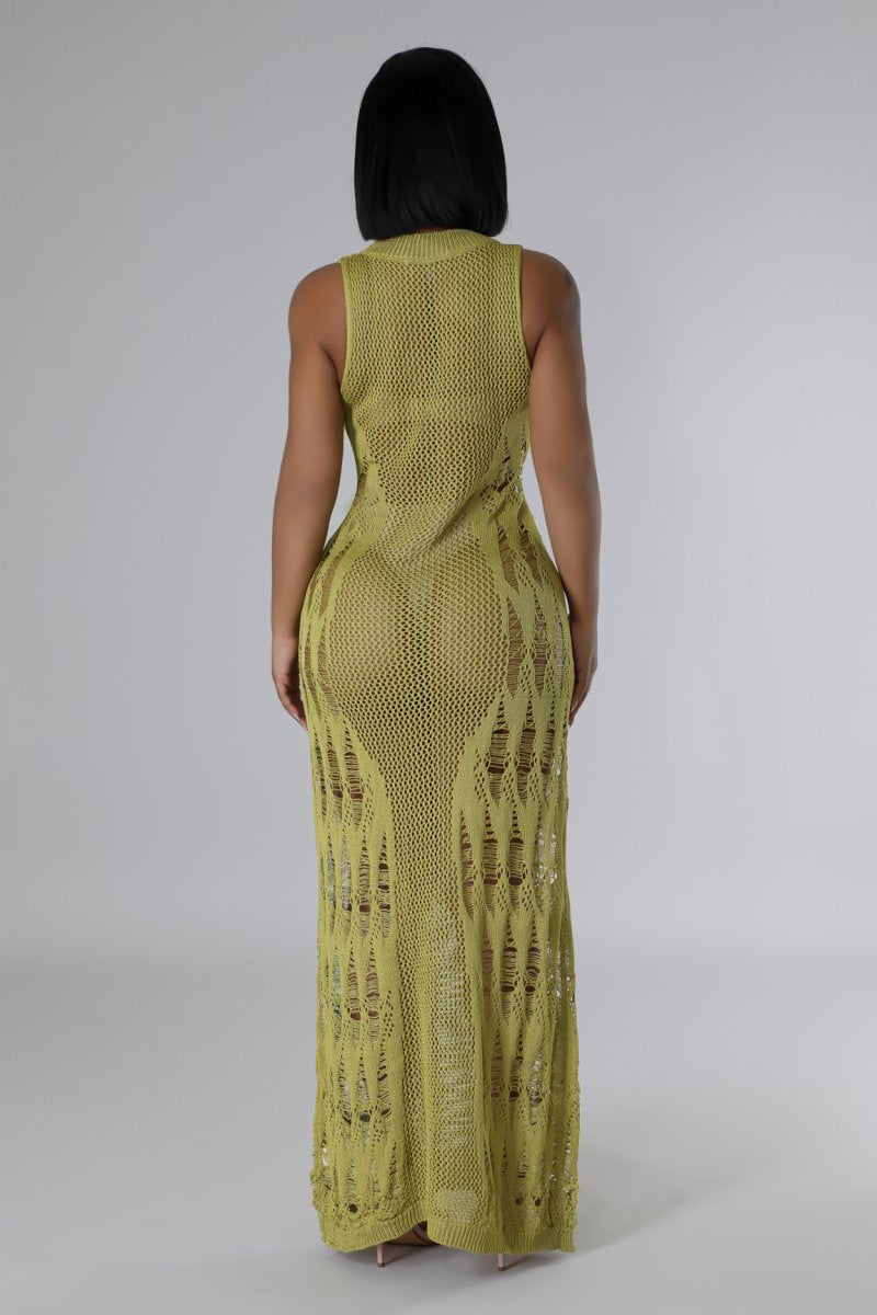 Ibiza Bound Crochet Cover Up Maxi Dress Chartreuse - Ali’s Couture