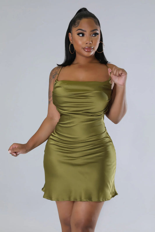 Larissa Satin Mini Dress Moss Green - Ali’s Couture