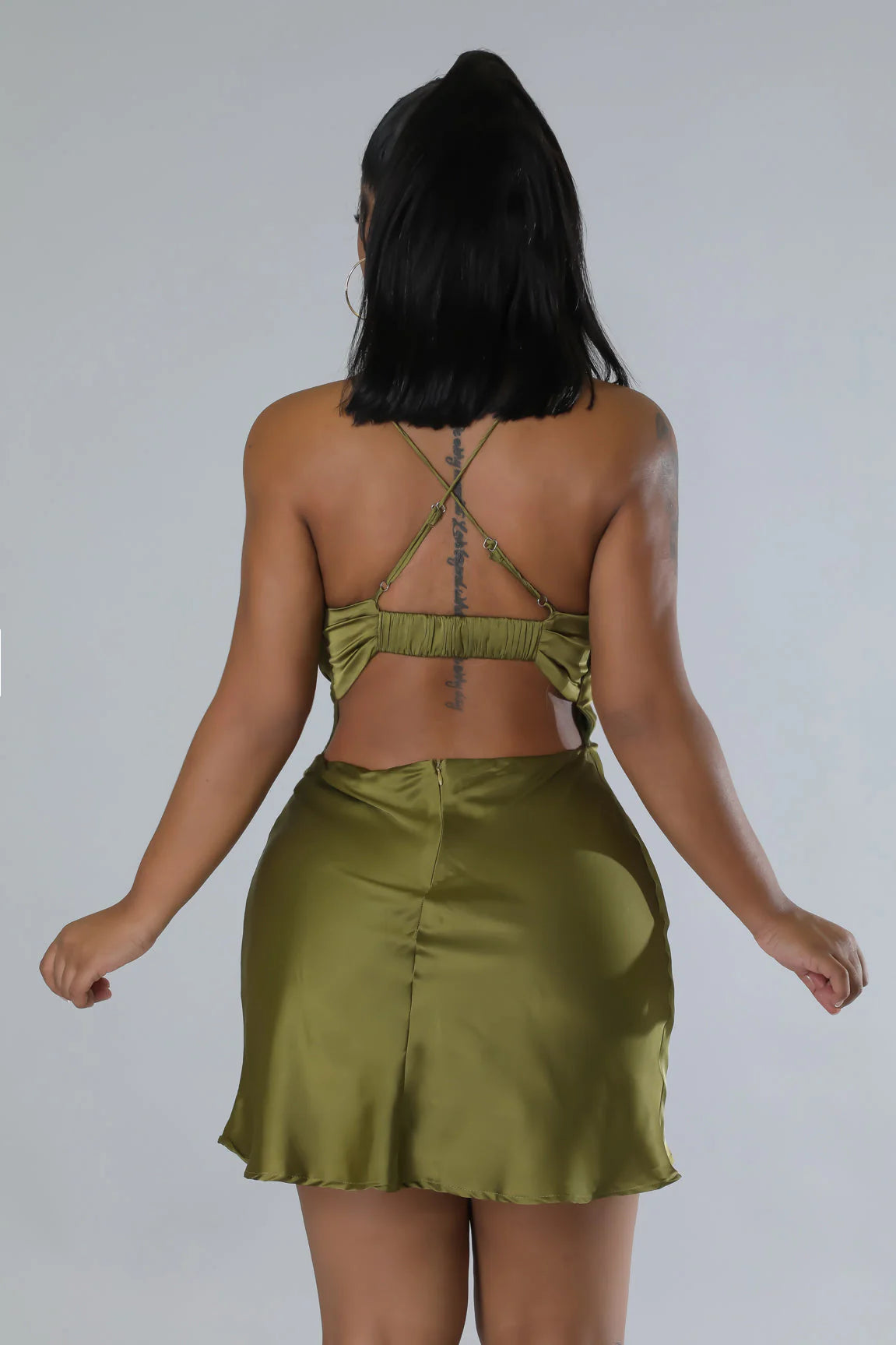 Larissa Satin Mini Dress Moss Green - Ali’s Couture