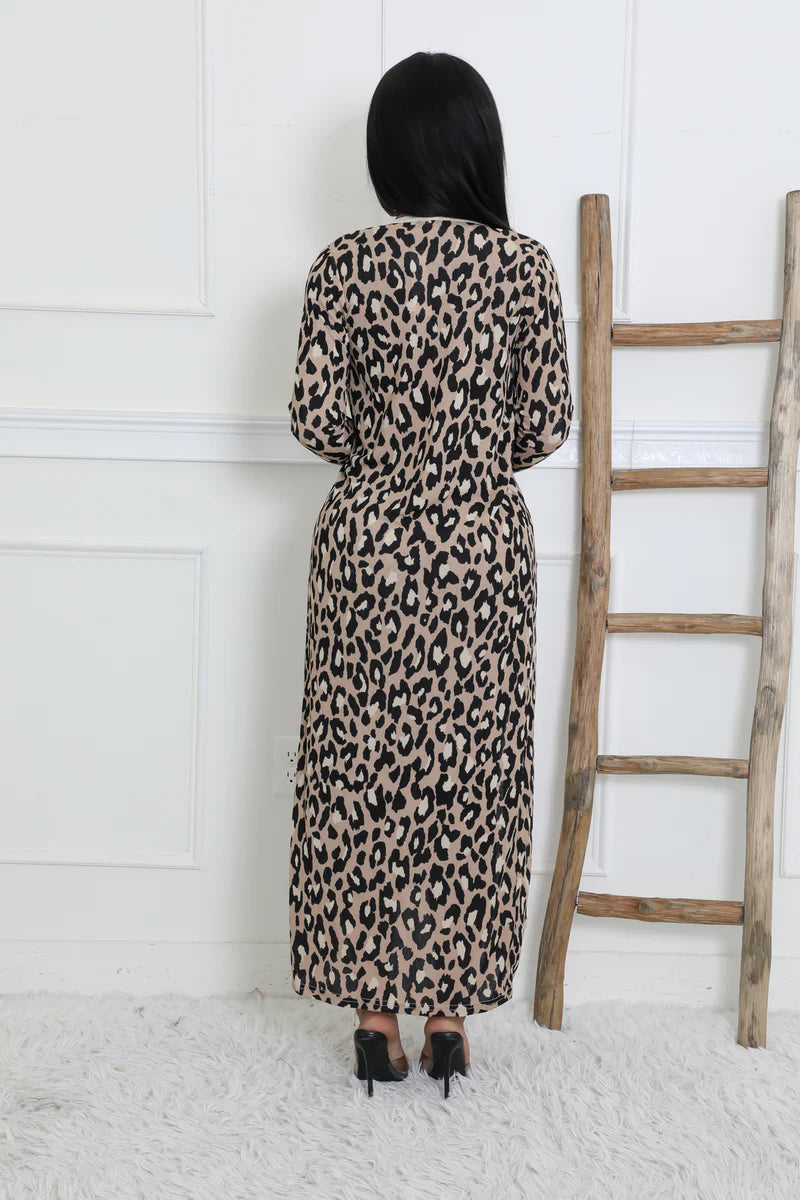 Brooklyn Animal Print Cardigan Midi Dress Set Taupe - Ali’s Couture