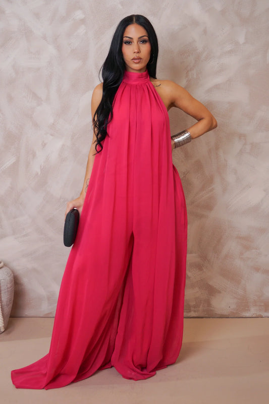 Bali Bound Halter Jumpsuit Fuchsia - Ali’s Couture