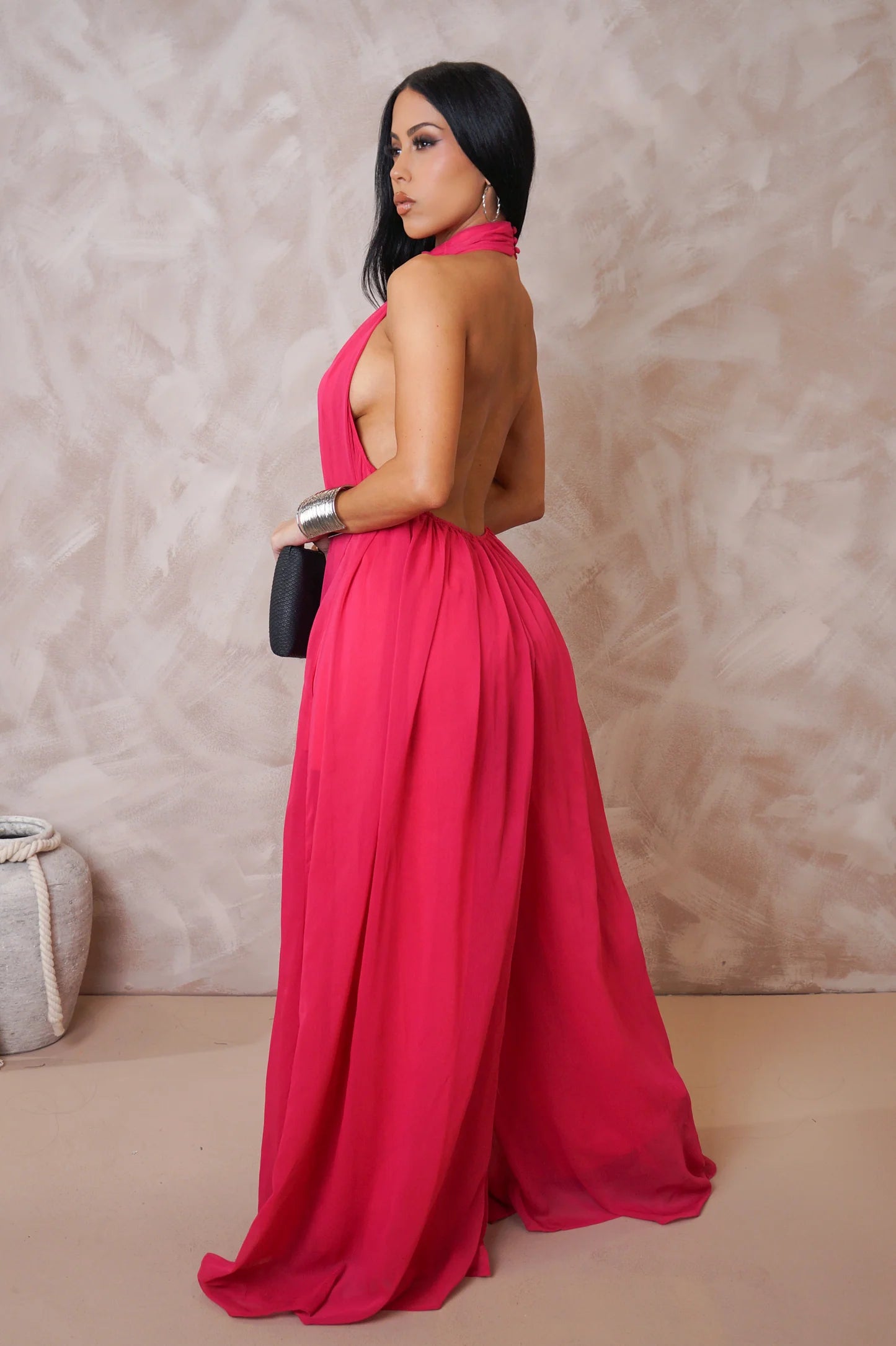 Bali Bound Halter Jumpsuit Fuchsia - Ali’s Couture