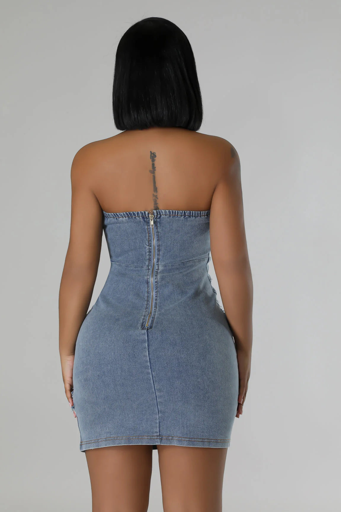 Hattie Strapless Mini Dress Medium Denim - Ali’s Couture