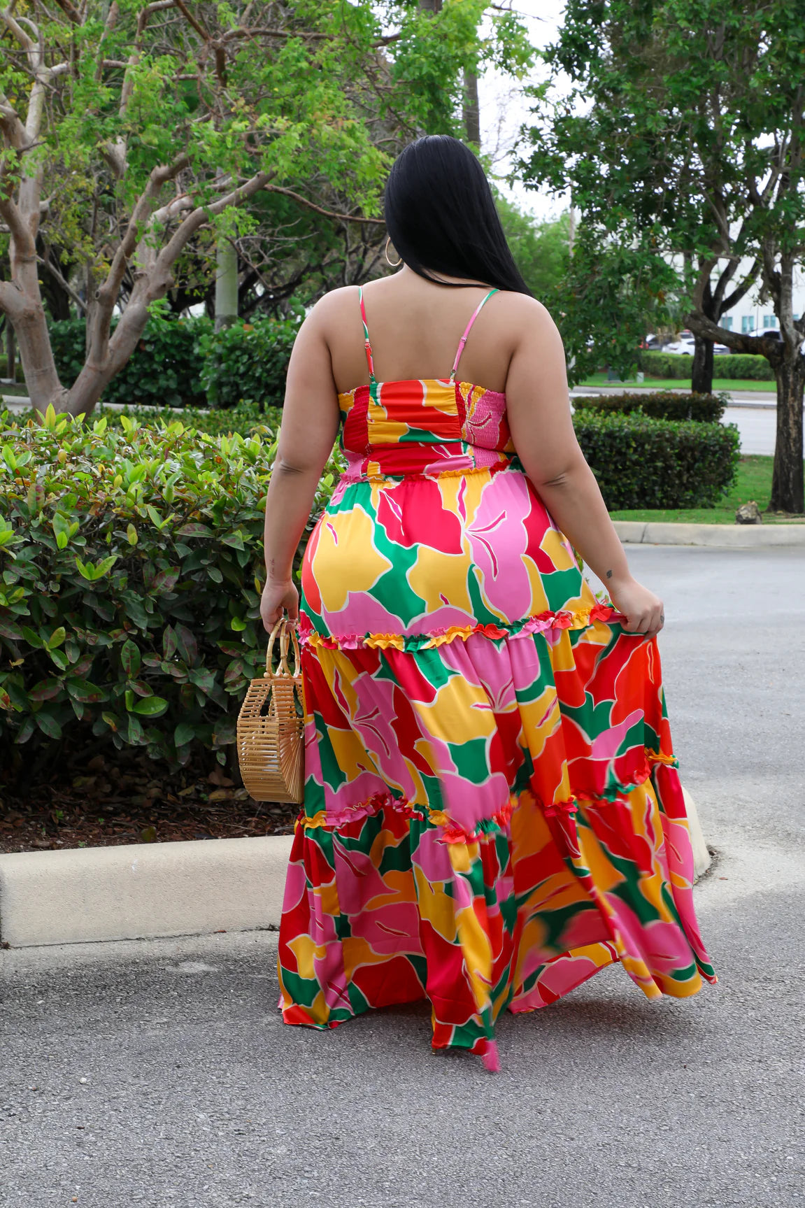Tropical Spring Maxi Dress Pink (Curvy) - Ali’s Couture