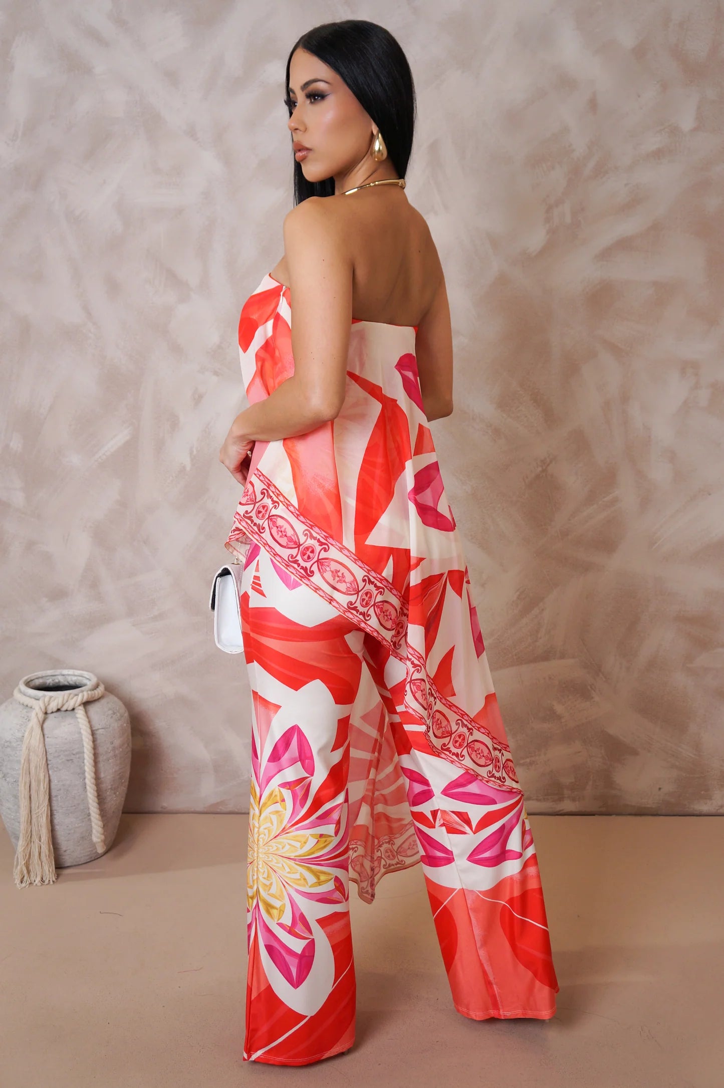 Aulani Strapless Printed Jumpsuit Red - Ali’s Couture