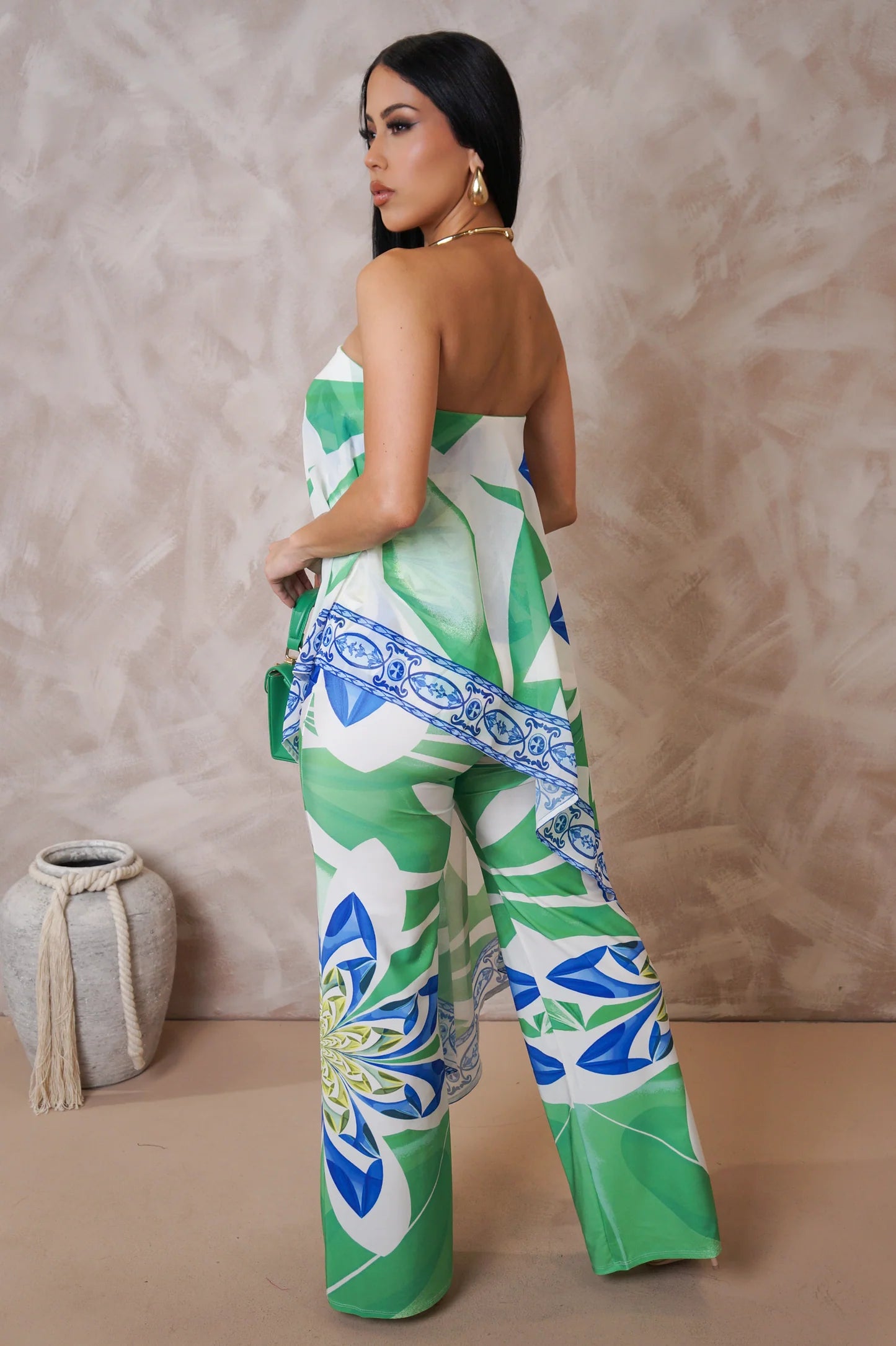 Aulani Strapless Printed Jumpsuit Green - Ali’s Couture