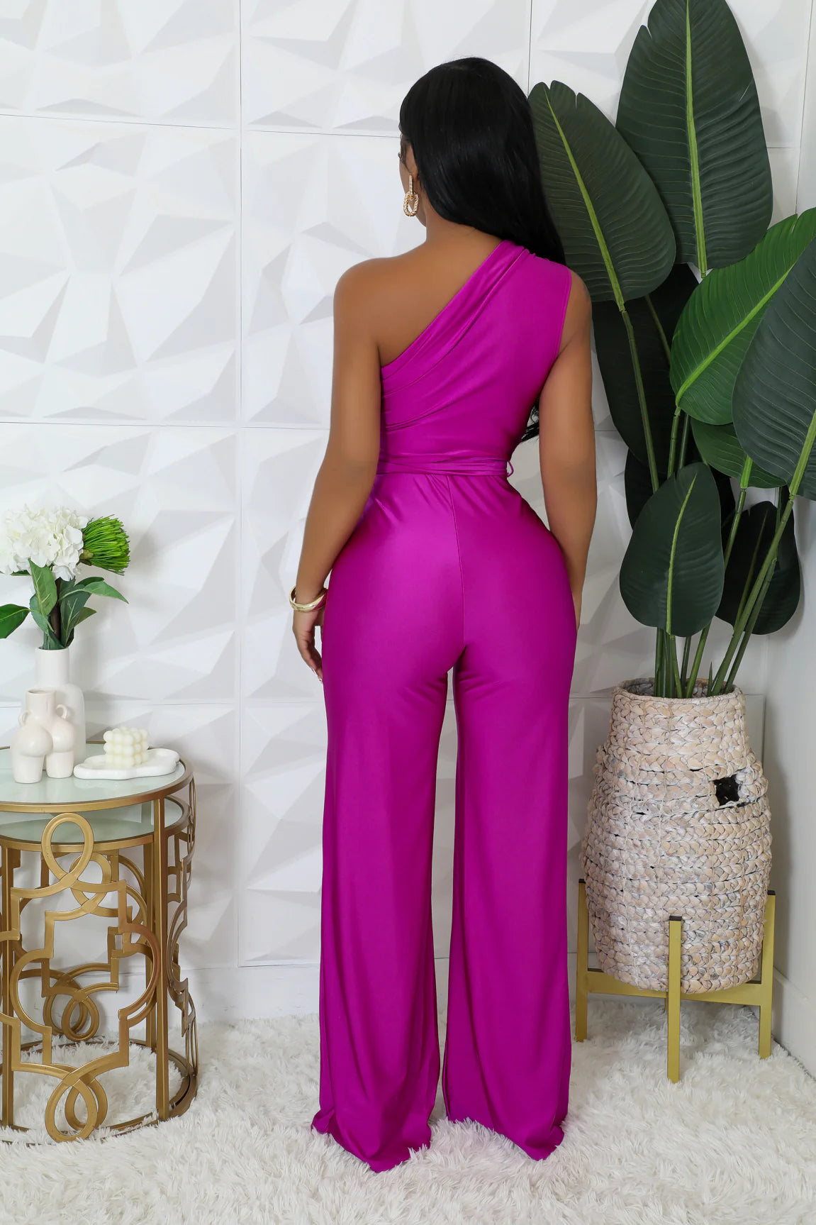 Monelle One Shoulder Jumpsuit Magenta - Ali’s Couture