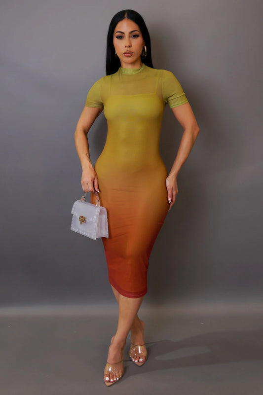 Camber Ombre Mesh Midi  Dress Yellow - Ali’s Couture