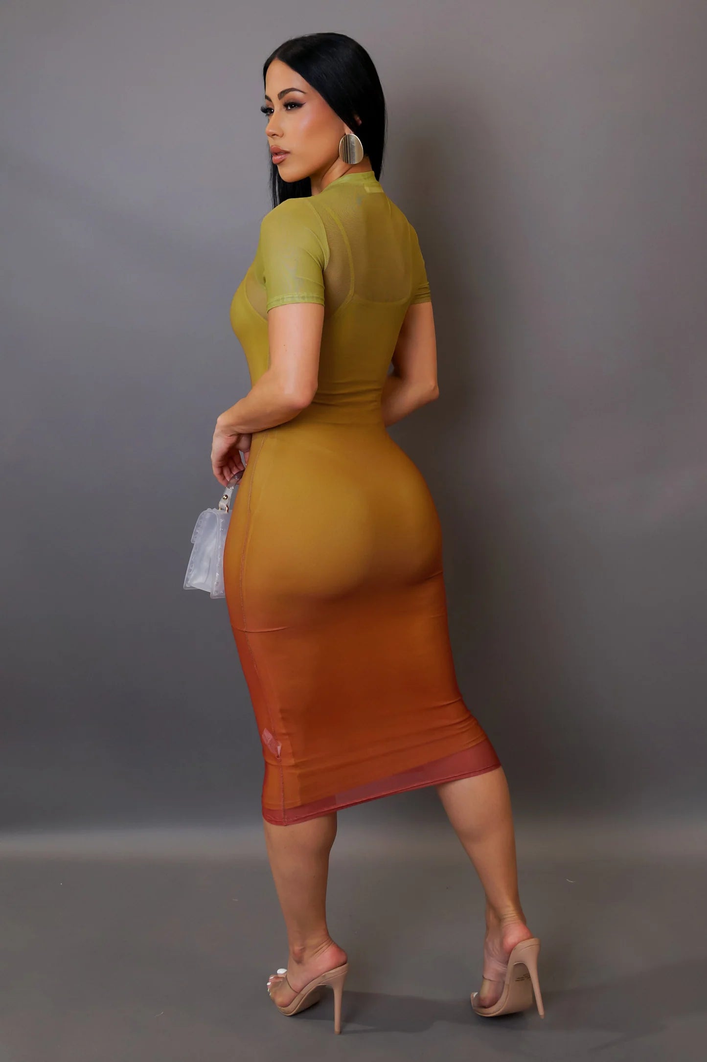 Camber Ombre Mesh Midi Dress Yellow - Ali’s Couture