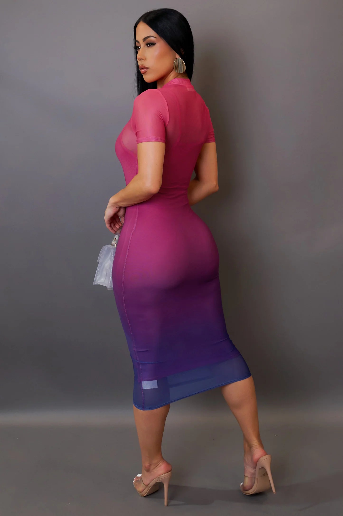 Camber Ombre Mesh Midi Dress Fuchsia - Ali’s Couture