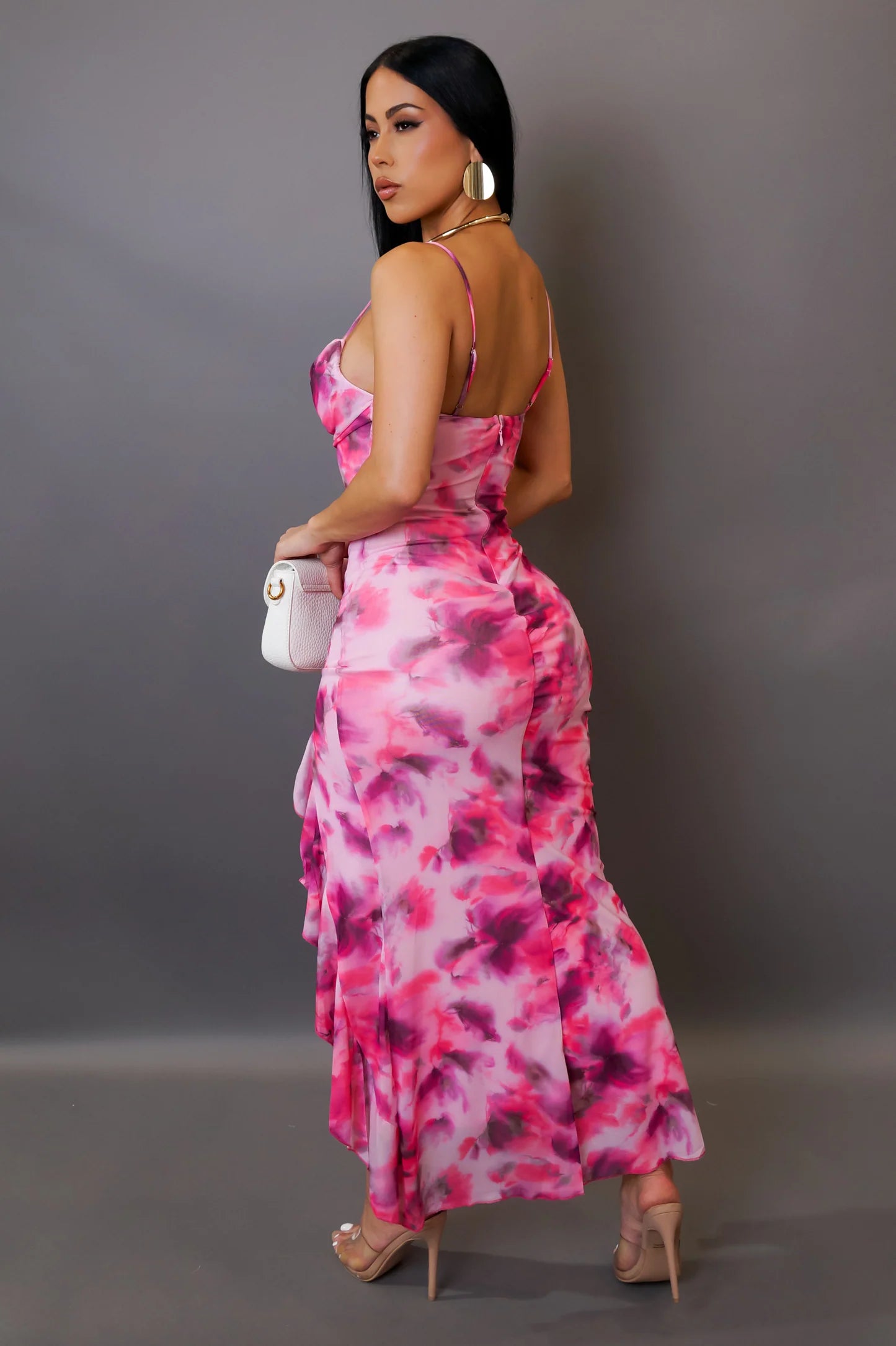 Sweet Femme Printed Midi Dress Pink - Ali’s Couture