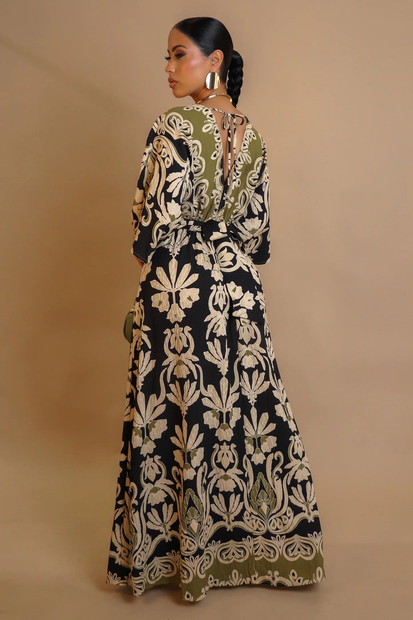 Maya Kimono Printed Maxi Dress Multi Black - Ali’s Couture