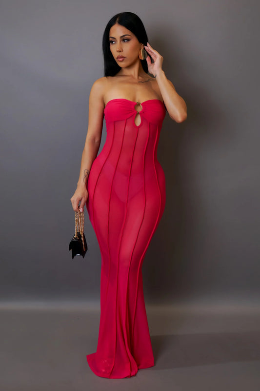 Cora Strapless Cover Up Maxi Dress Fuchsia - Ali’s Couture