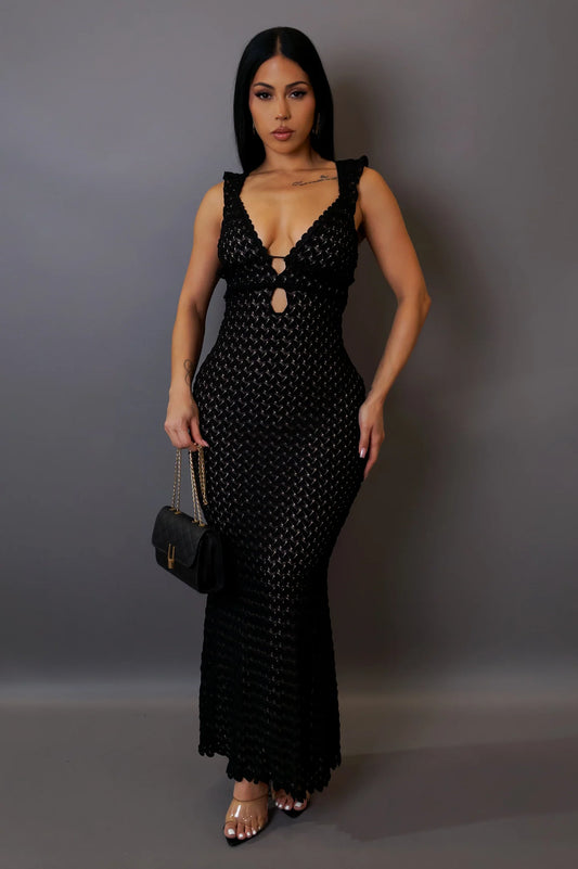 Shoreline Textured Midi Dress Black - Ali’s Couture