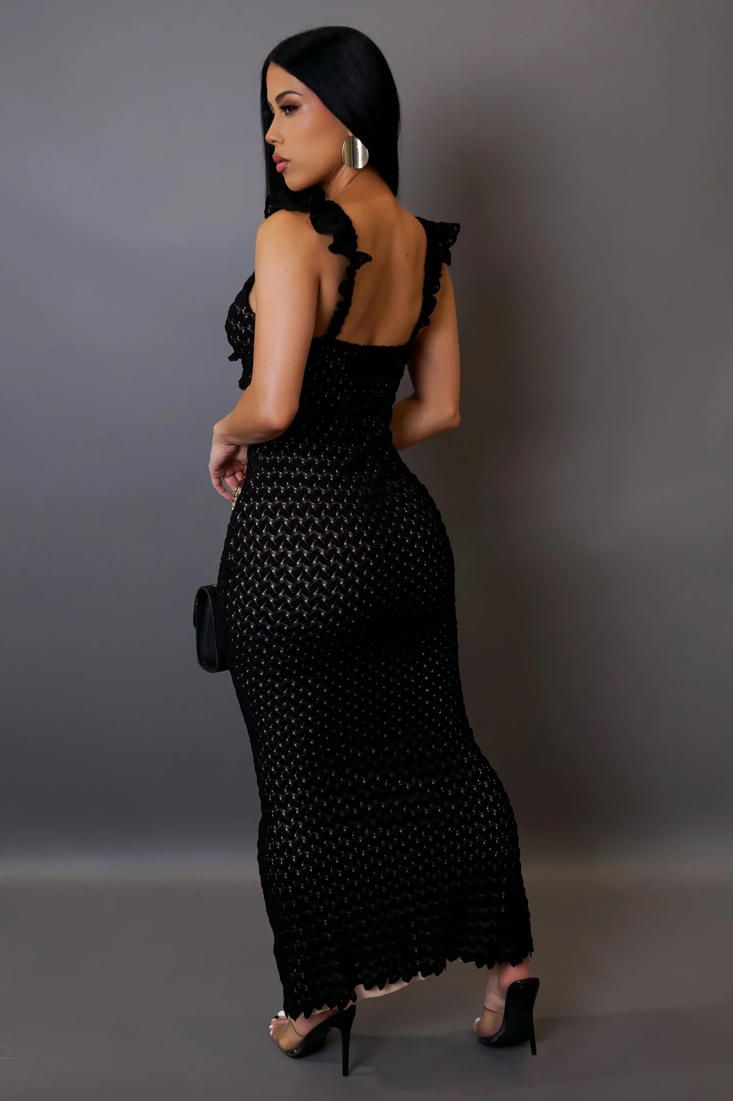 Shoreline Textured Midi Dress Black - Ali’s Couture