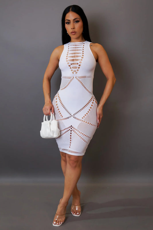 Kya Cutout Pattern Mini Dress White - Ali’s Couture