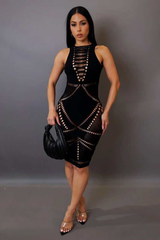 Kya Cutout Pattern Mini Dress Black - Ali’s Couture