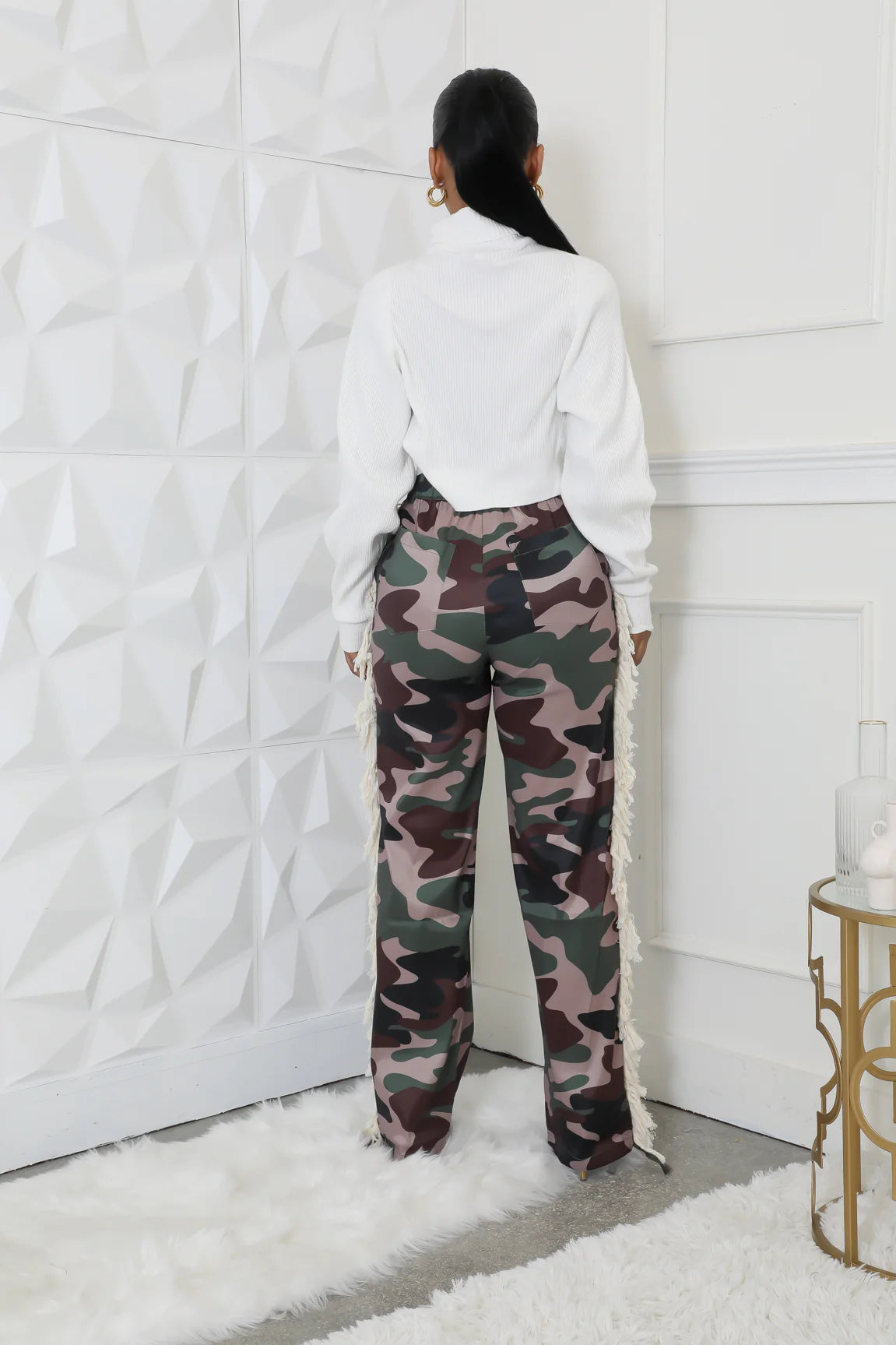 Dreya Camo Fringe Pants Olive - Ali’s Couture