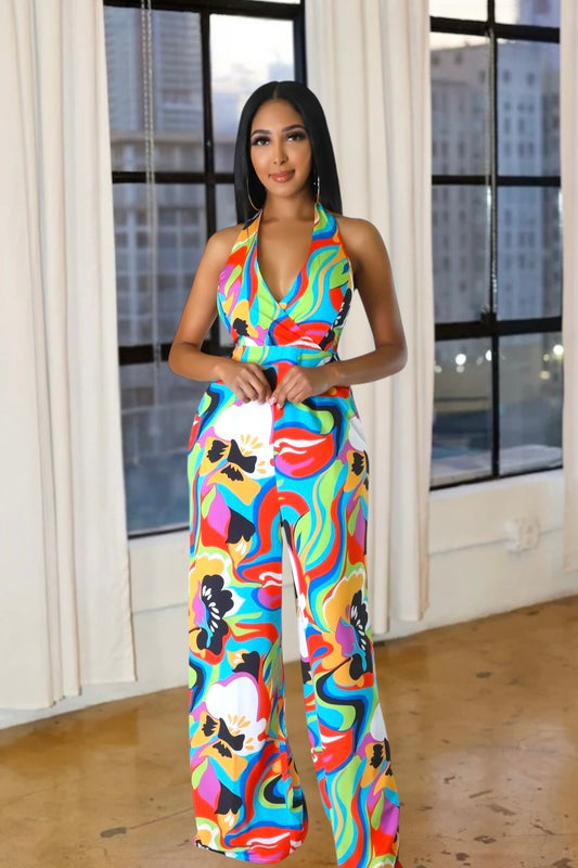 Miami Spice Printed Jumpsuit Multi Green - Ali’s Couture