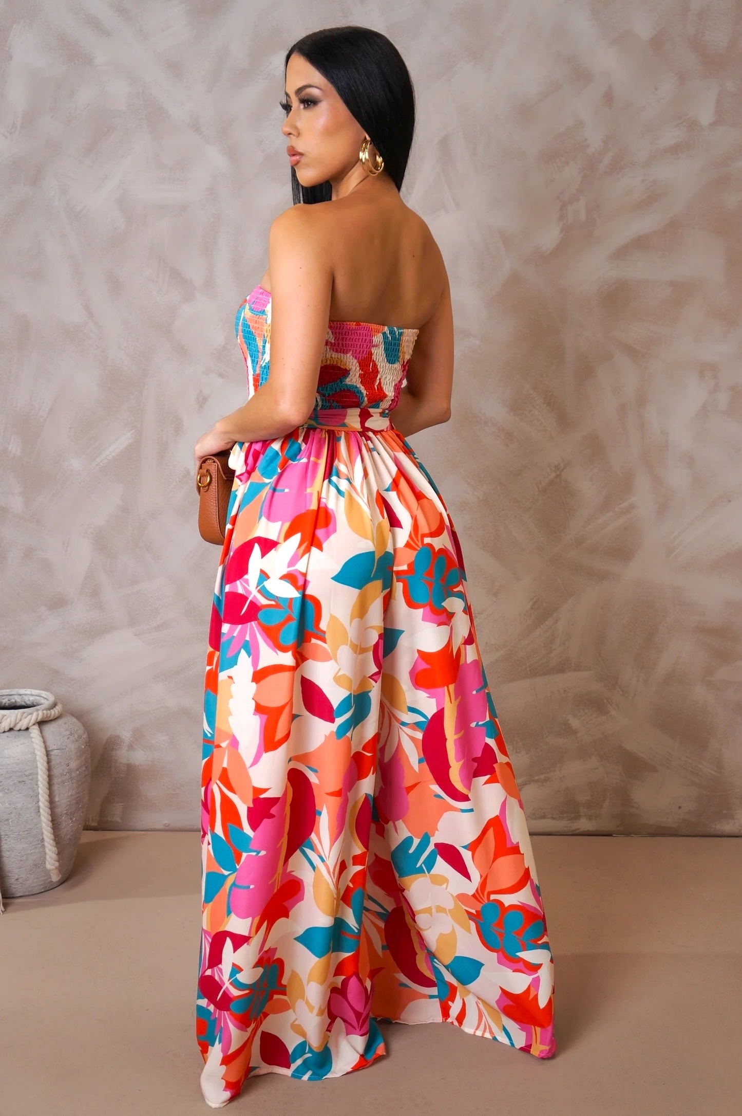 Belize Strapless Printed Jumpsuit Pink - Ali’s Couture