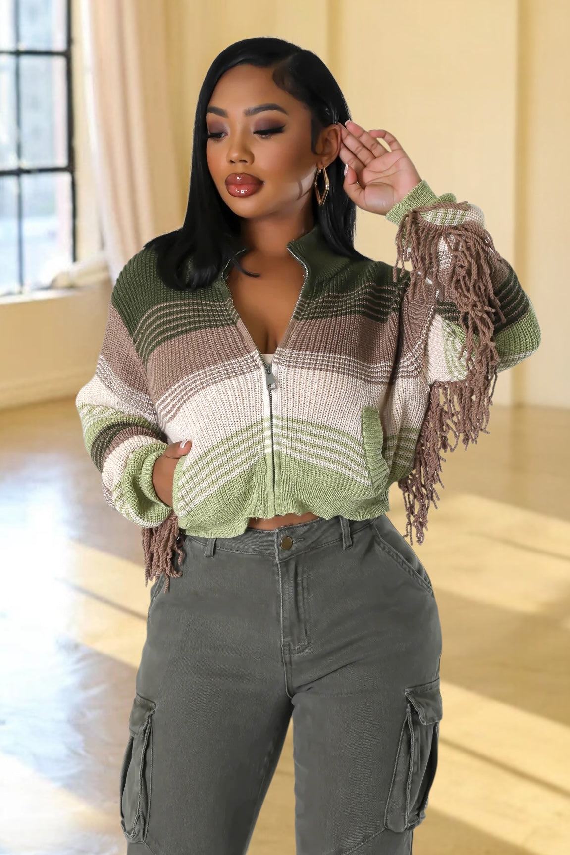 Savanna Fringe Jacket Olive - Ali’s Couture