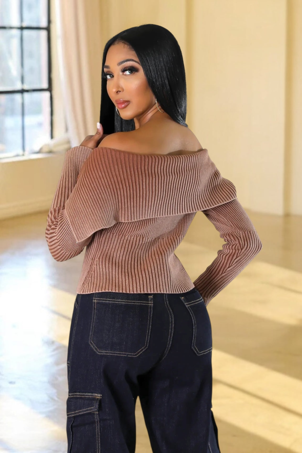 Malena Double Zipper Knit Sweater Brown
