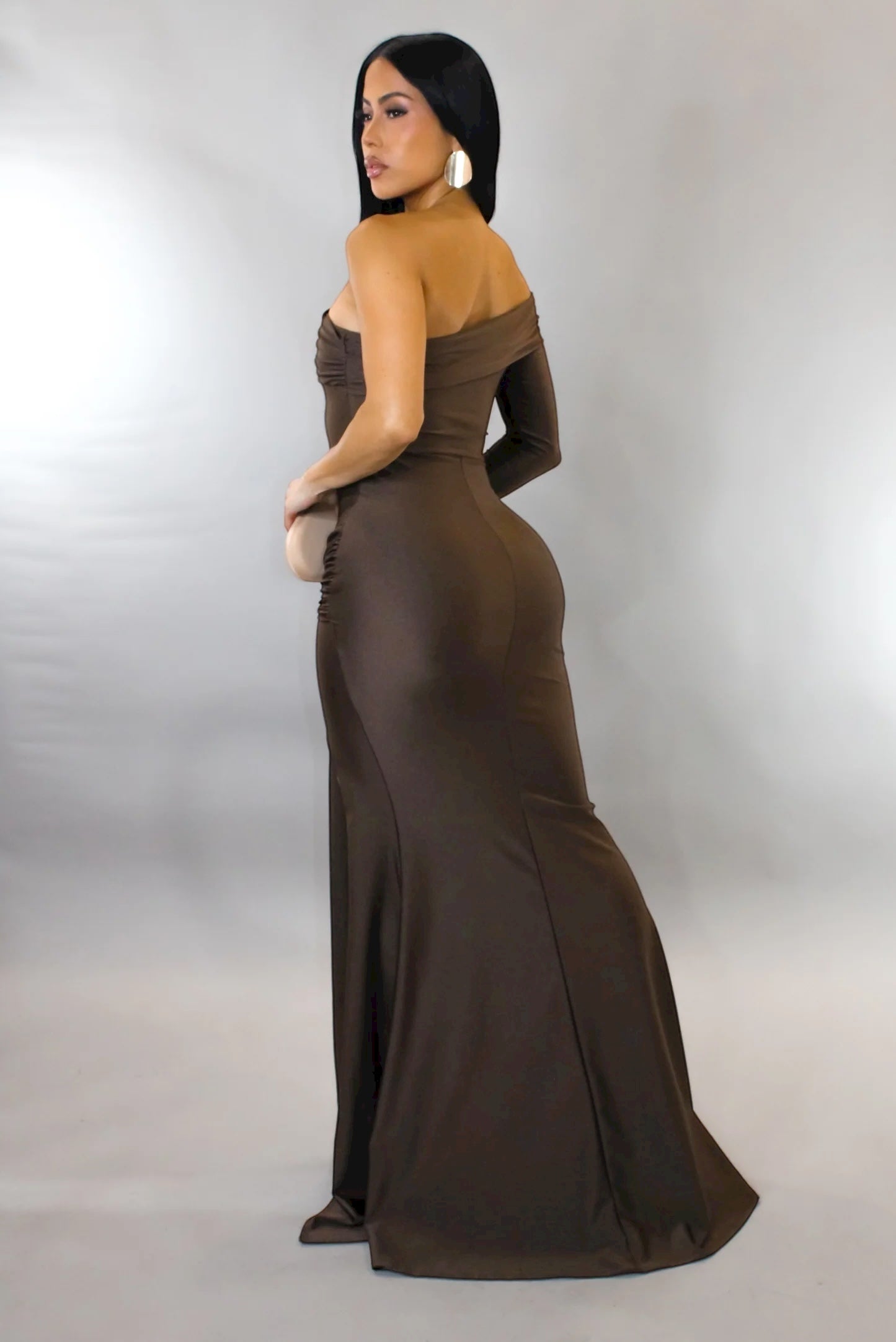 Atlantis One Shoulder Maxi Dress Chocolate Brown
