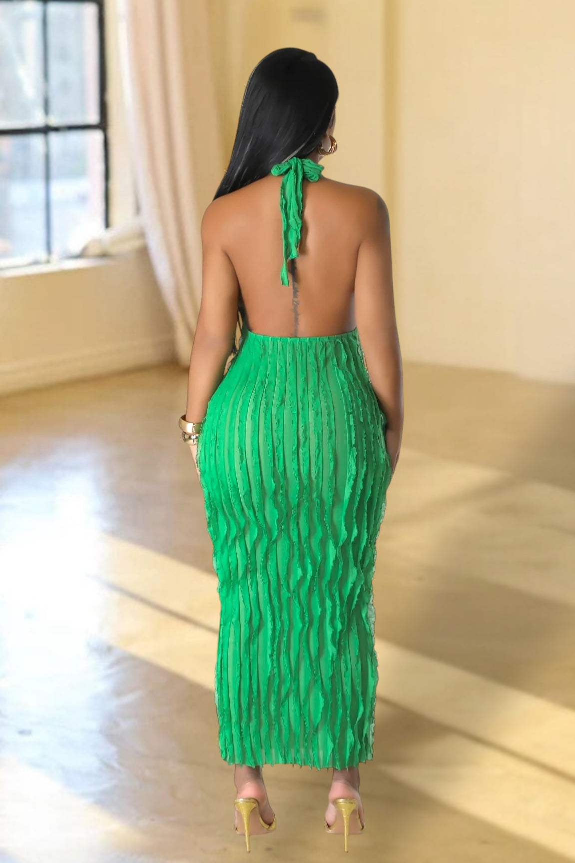 Truffle Ruffle Midi Dress Green - Ali’s Couture