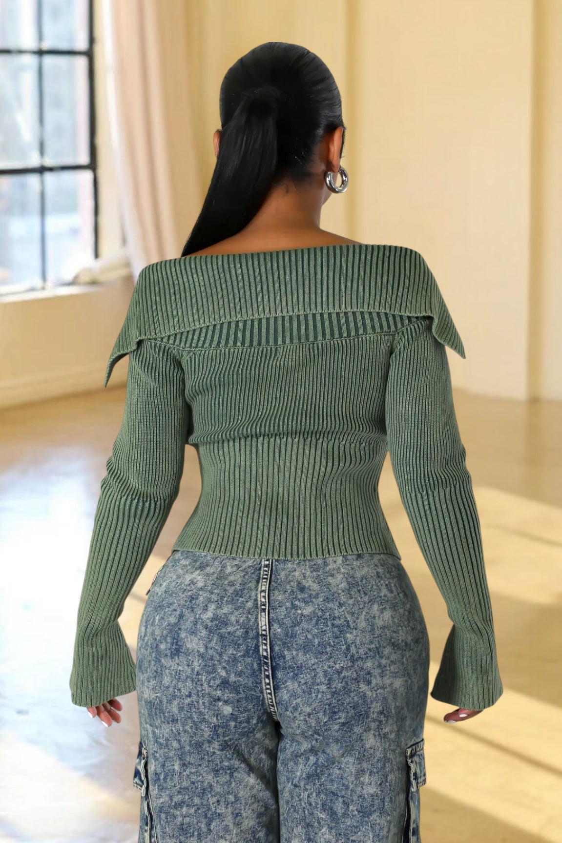 Malena Double Zipper Knit Sweater Olive